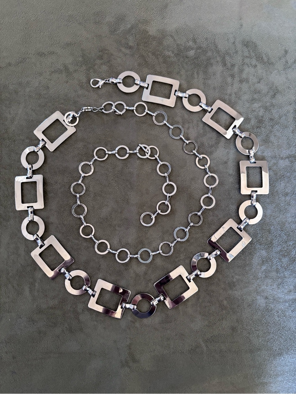 NWOT 60’s Mod Meets 90’s/Y2K Silver Geo Adjust Chain Belt XLPlus SZ Friendly 50” - Picture 8 of 16